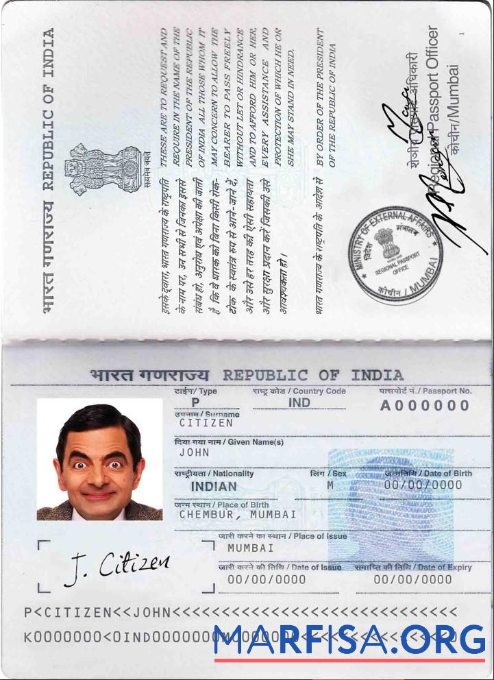 Blank India passport (2013 – present) download for verification